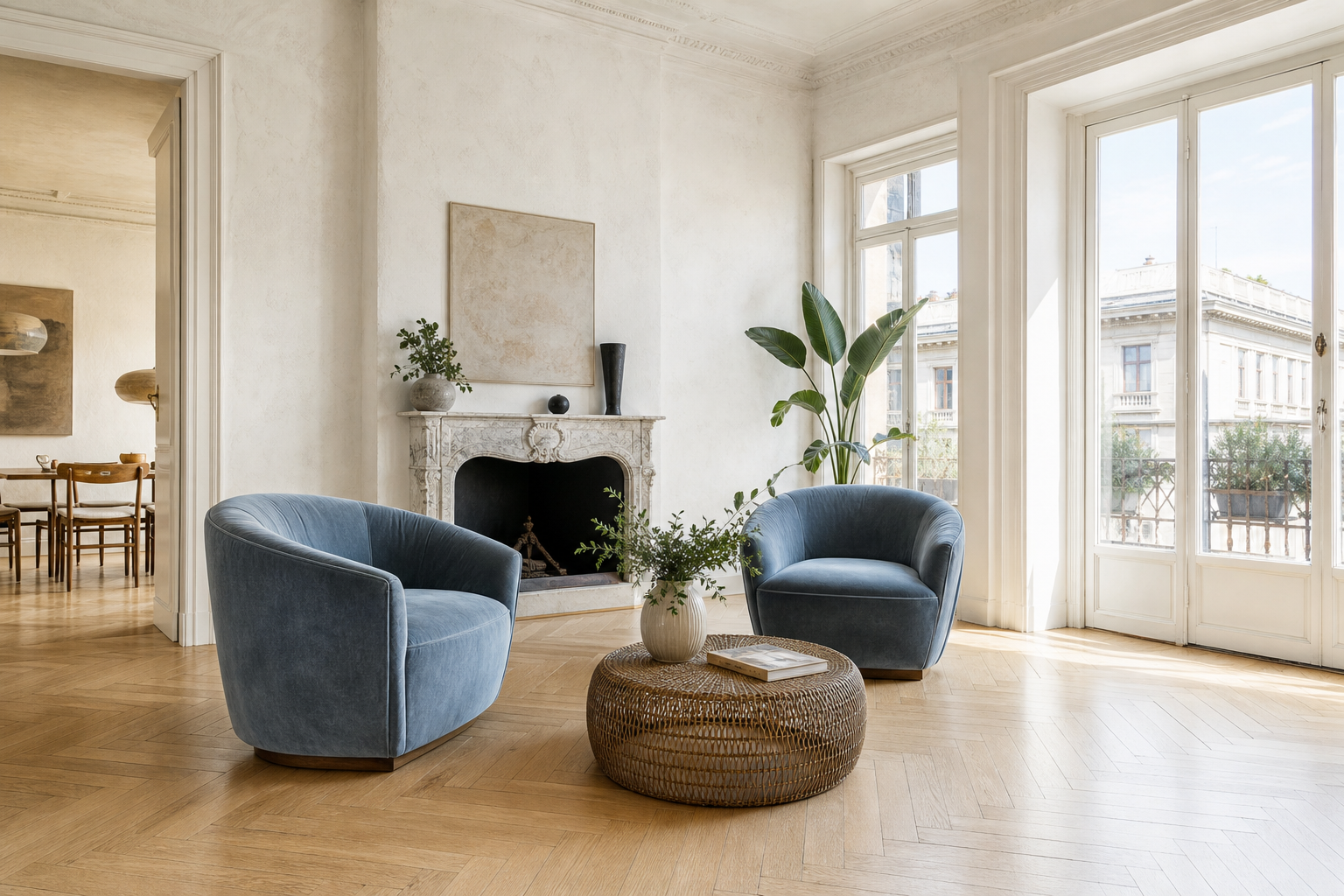 Soggiorno famiglia con poltrone sky blue